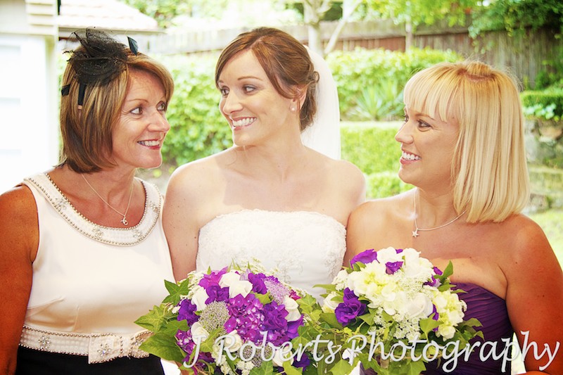 mum, bride and bridesmaid at home before the wedding ceremony - wedding photography sydney